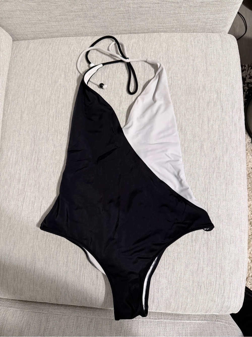 Victoria's Secret Black and White Halter One-Piece Swimsuit